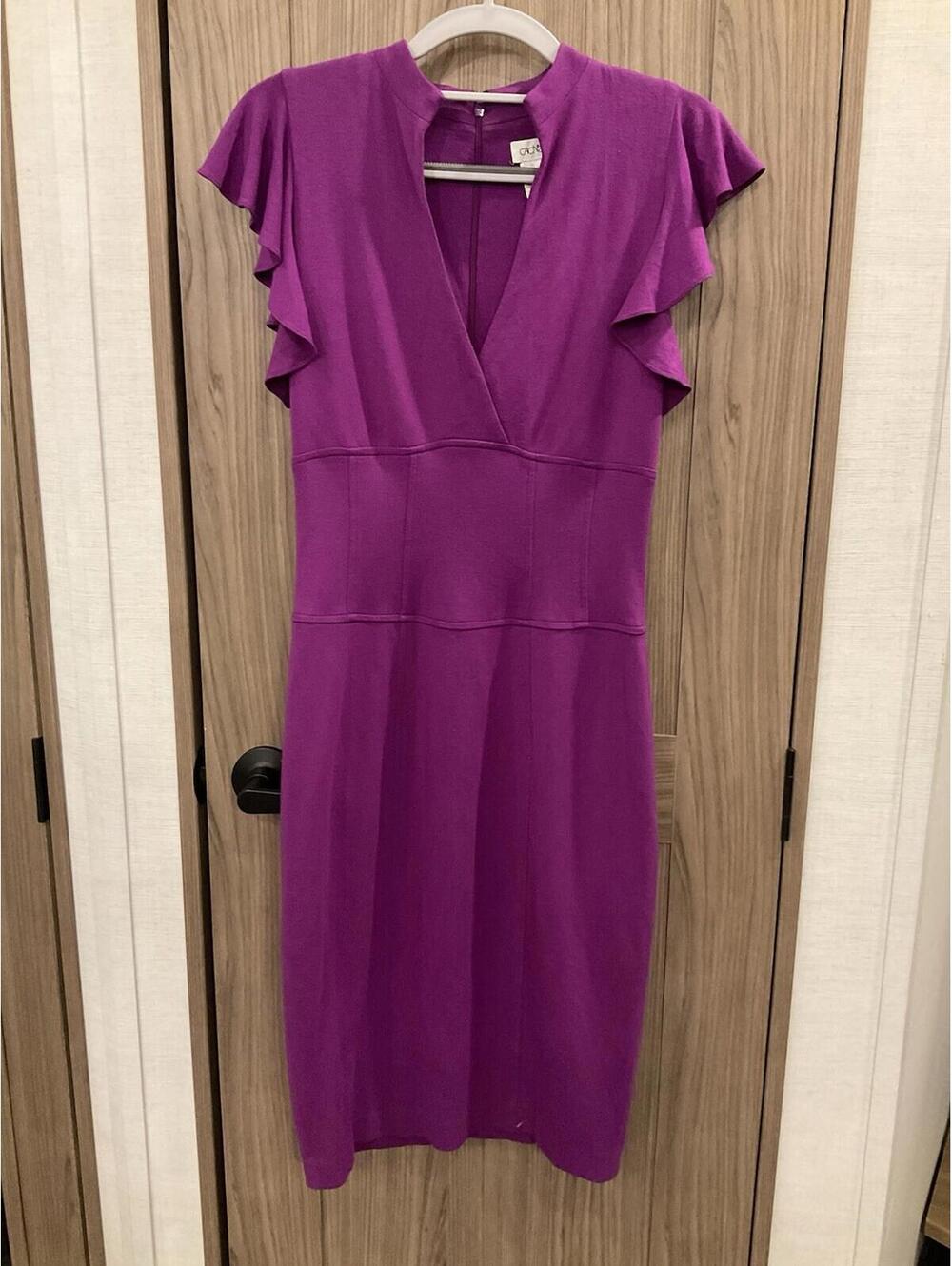Cache Womens ZIP Back Low Cut Purple Dress Size 2